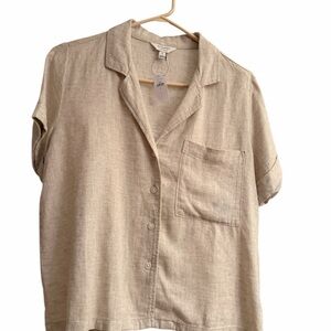 Banana Republic Oatmeal Colored Linen Blend Short Sleeve Button Down Shirt